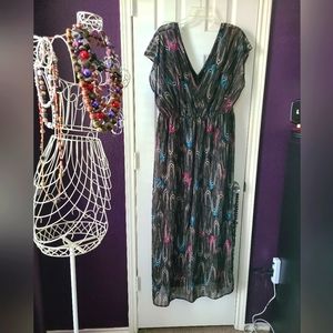 Lane Bryant Brown Pink Blue Feather Dress size 18/20